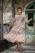 Kaajh Women's White Red Floral Printed Cotton Ethnic Dress
