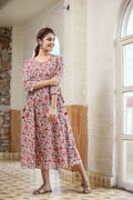 Kaajh Women's White Green Floral Printed Cotton Ethnic Dress