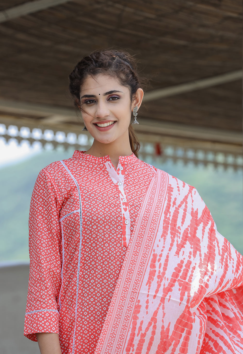 Kaajh Women's Pink Printed Cotton suit set