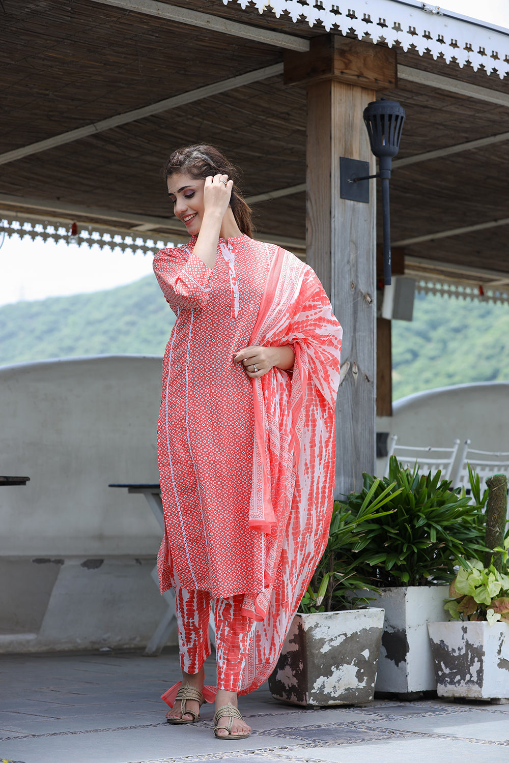 Kaajh Women's Pink Printed Cotton suit set
