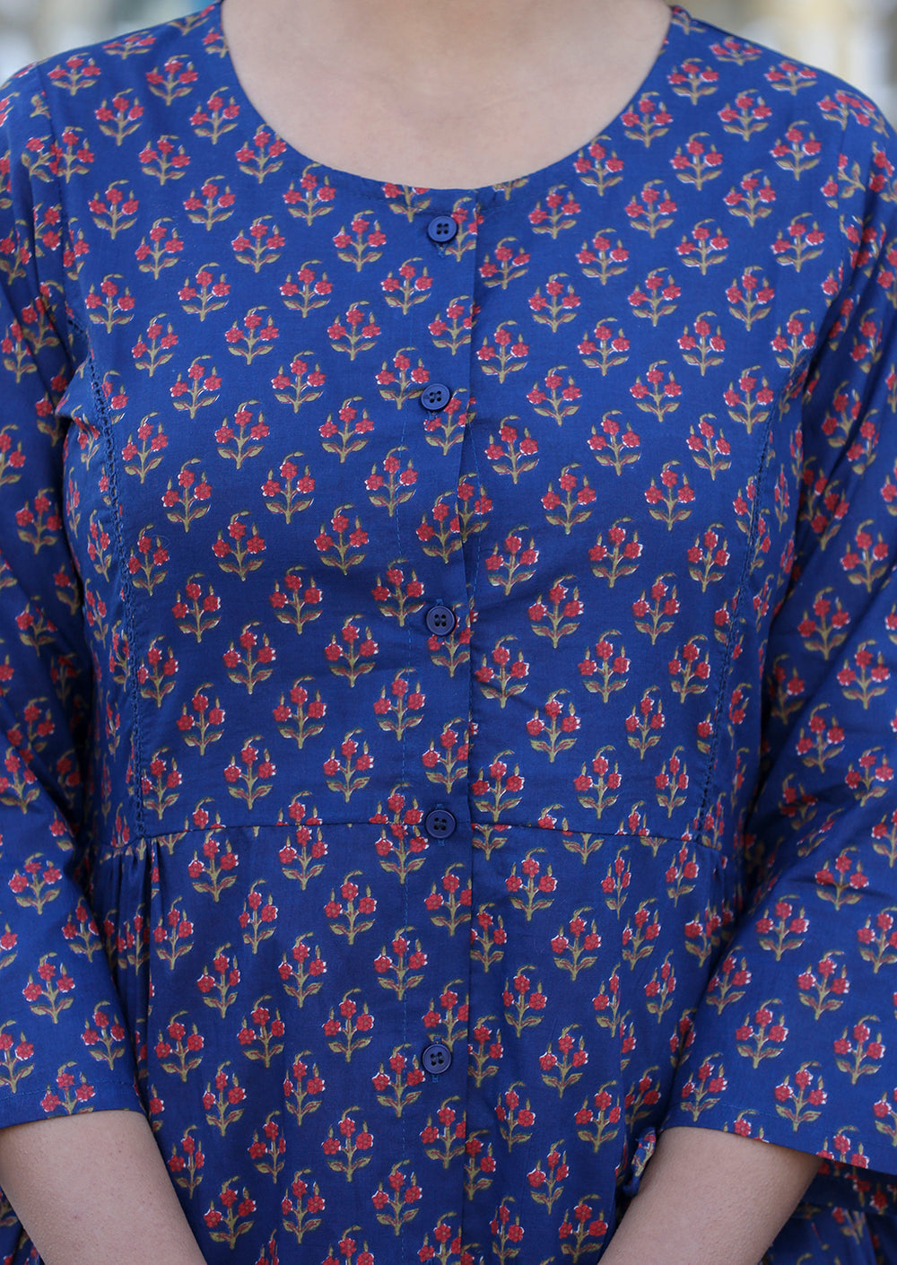 Kaajh Blue Printed Shirt Style Cotton Tunic