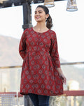 Kaajh Maroon Ajrak Print Cotton Shirt Style Tunic