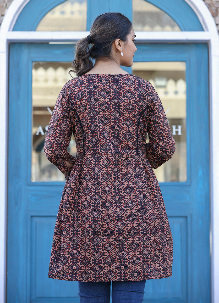 Kaajh Coffee Brown Cotton Shirt Style Tunic