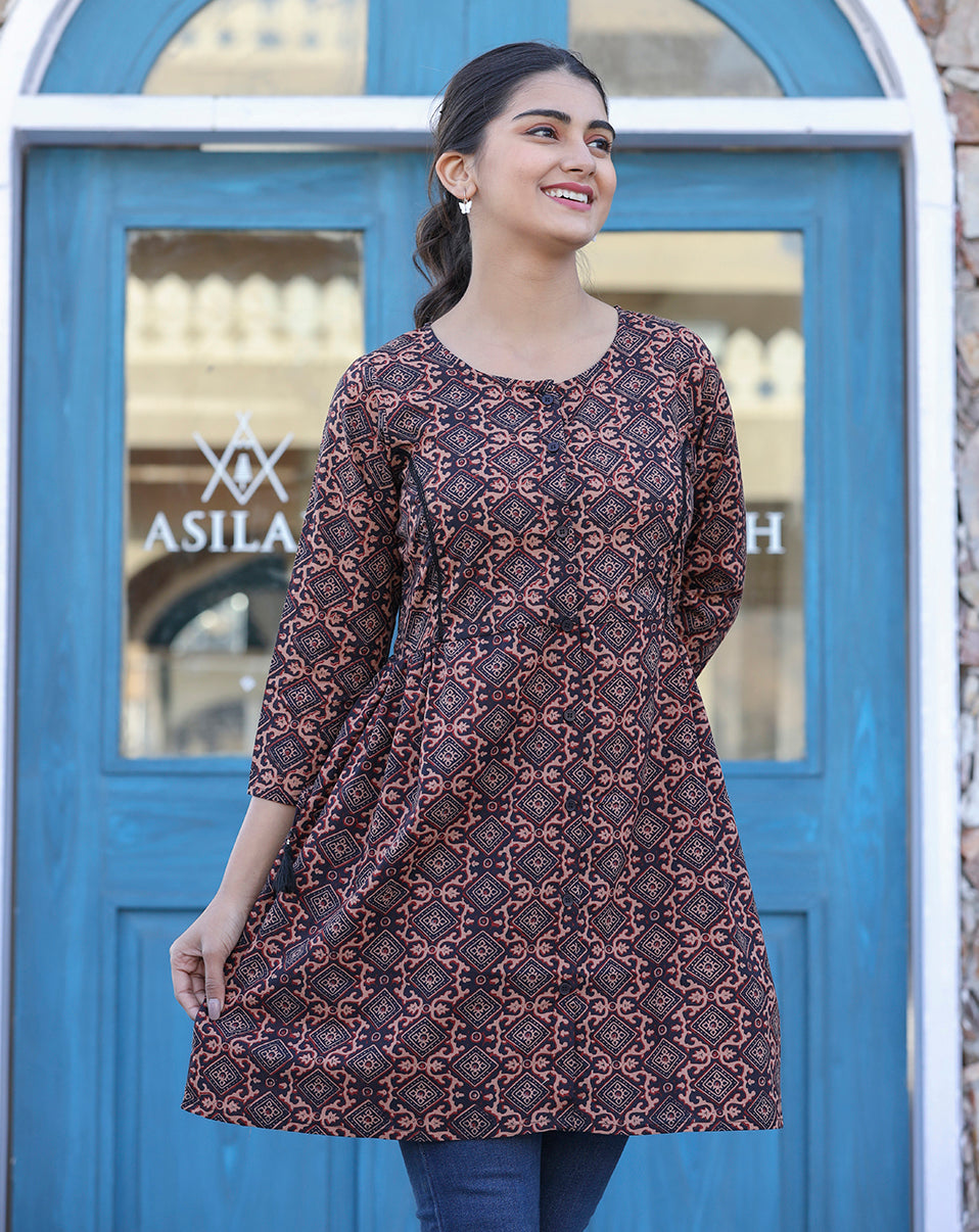 Kaajh Coffee Brown Cotton Shirt Style Tunic