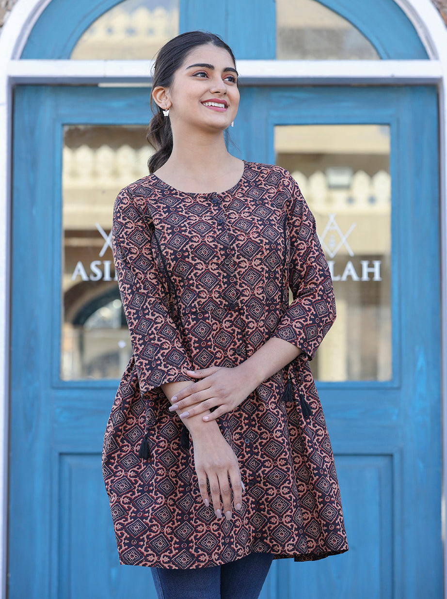 Kaajh Coffee Brown Cotton Shirt Style Tunic