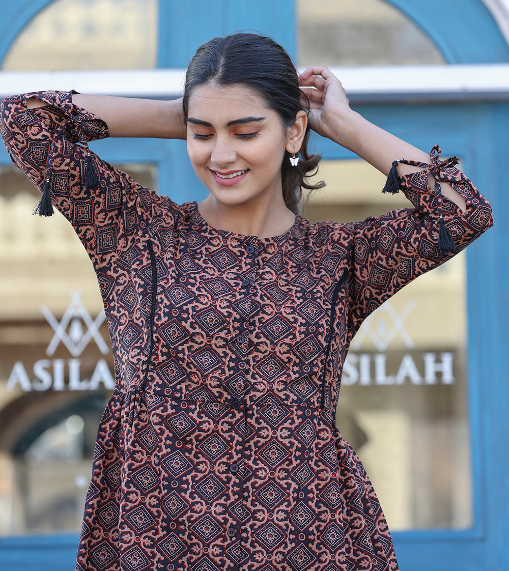 Kaajh Coffee Brown Cotton Shirt Style Tunic