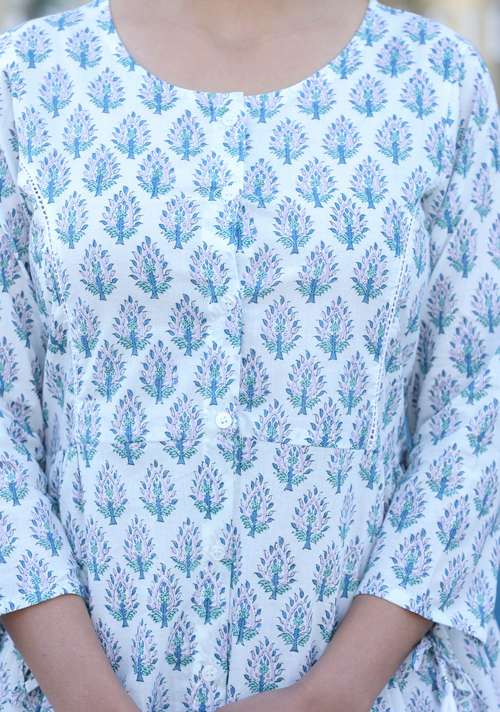 Kaajh White Printed Cotton Shirt Style Tunic Top