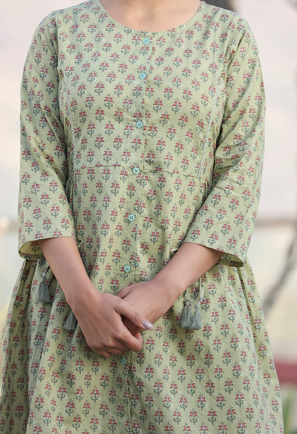Kaajh Green Printed Cotton Shirt Style Tunic