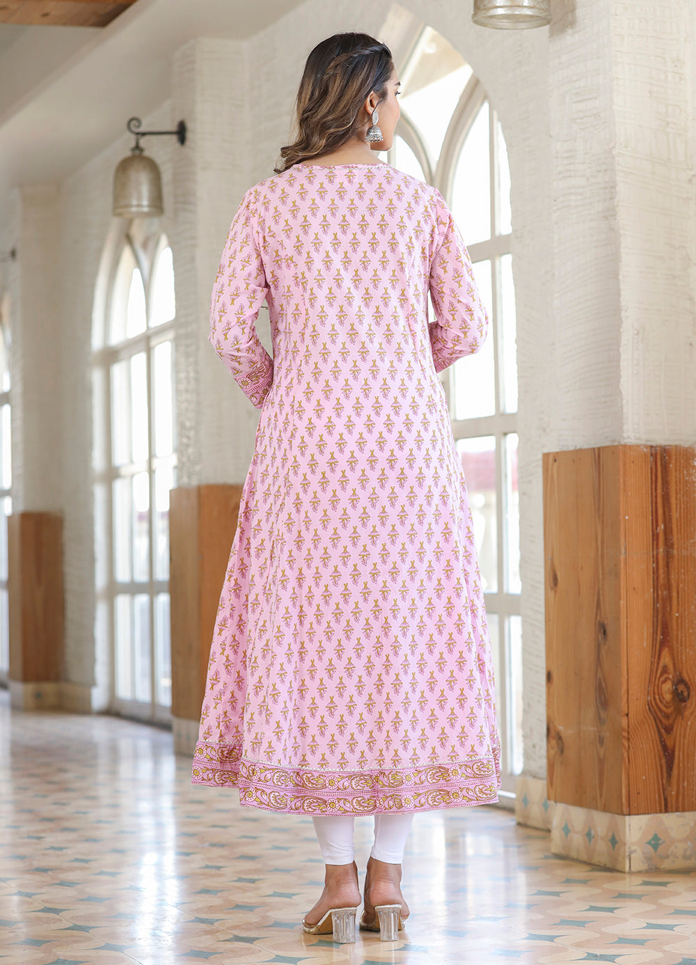 Kaajh Pink Cotton Printed A-line Kurta