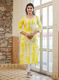 Kaajh Women's Yellow Shibori Tie Dye Cotton Casual Kurta