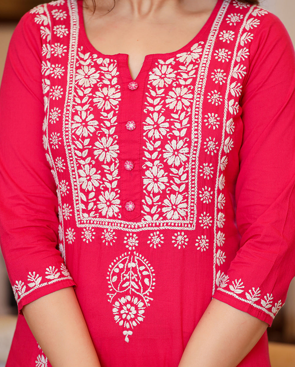Kaajh Women's Pink Hand Embroidered Lucknow Chikankari Kurta Set With Dupatta