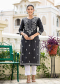 Kaajh Women's Black Chikhankari Embroidered Kurta Pant Set