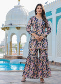 Kaajh Women's Grey Floral Printed Kurta With Sharara