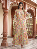 Kaajh Women's Yellow Floral Printed Kurta With Sharara