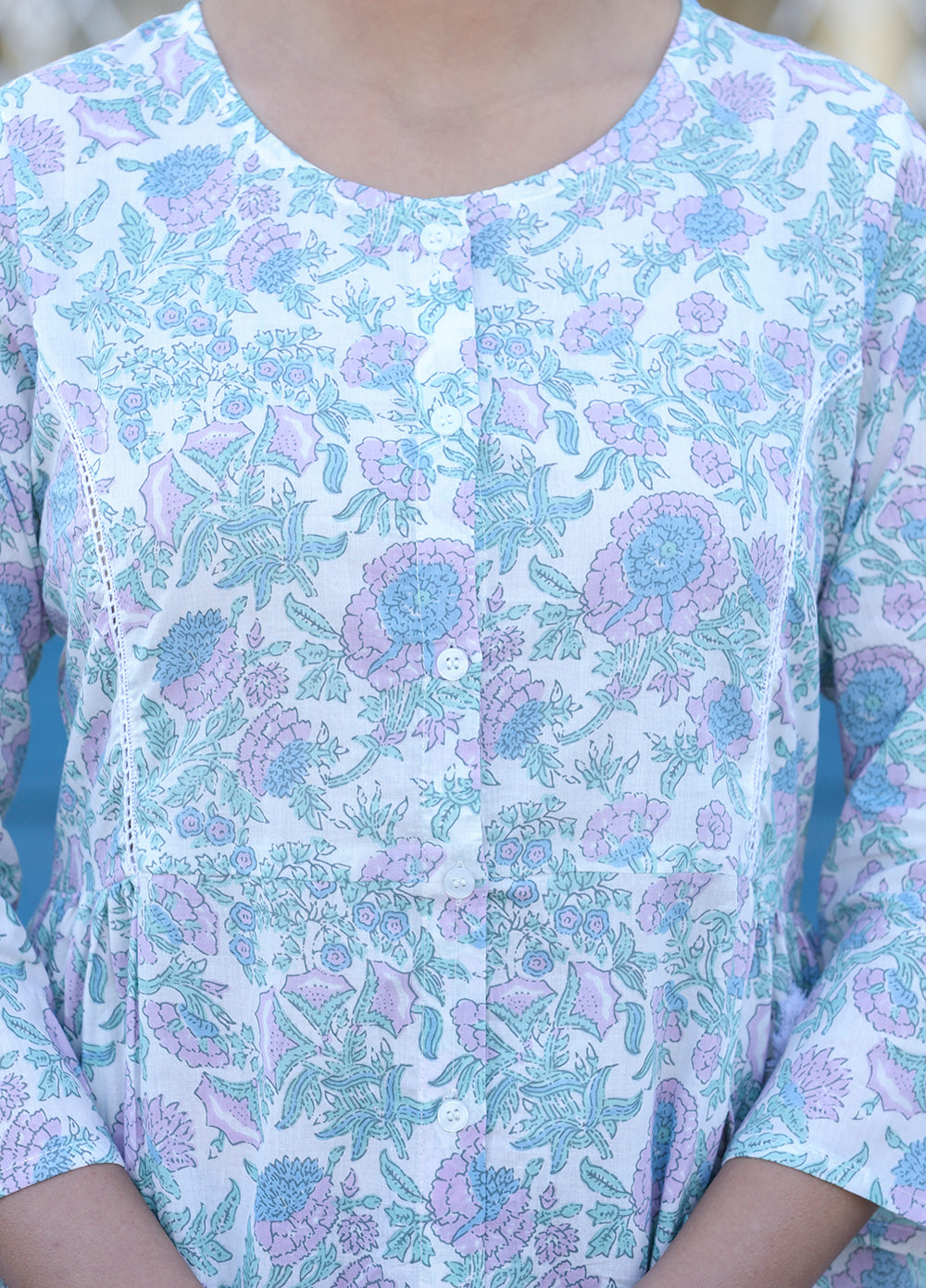 Kaajh White Floral Print Cotton Shirt Tunic