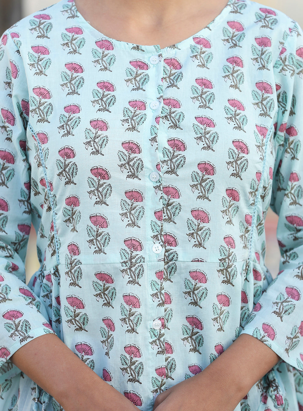 Kaajh Light Green Floral Print Cotton Shirt Style Tunic