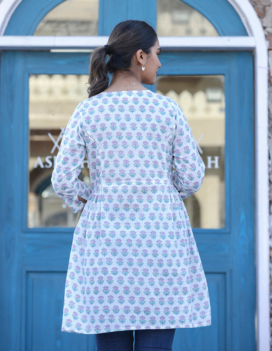Kaajh White Floral Print Cotton Shirt Style Tunic