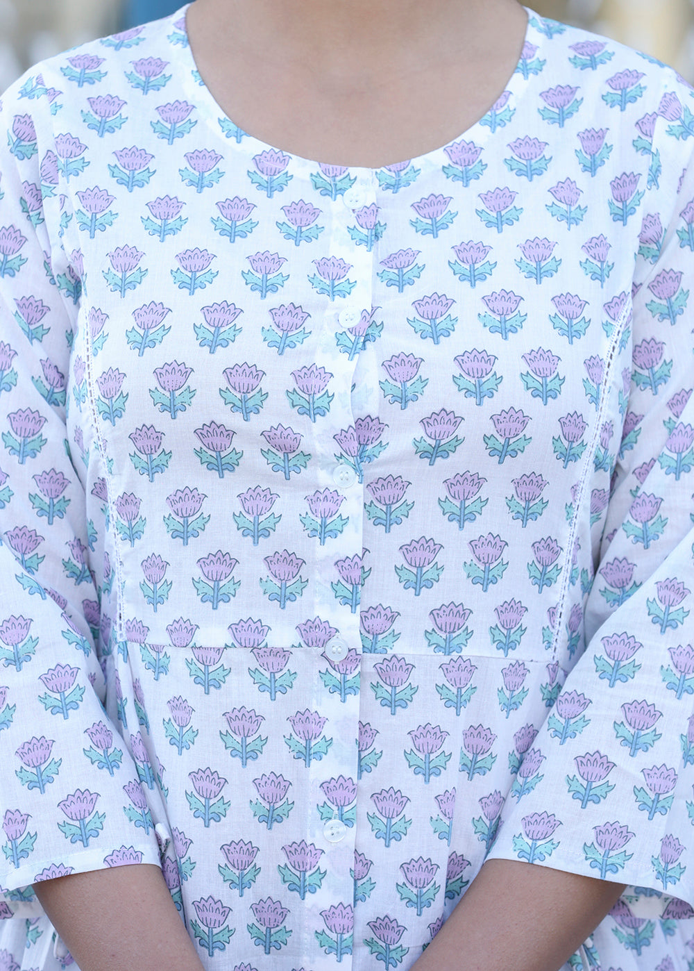 Kaajh White Floral Print Cotton Shirt Style Tunic