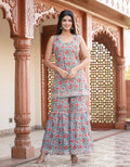 Kaajh Women's Sky Blue Floral Printed Kurta With Sharara