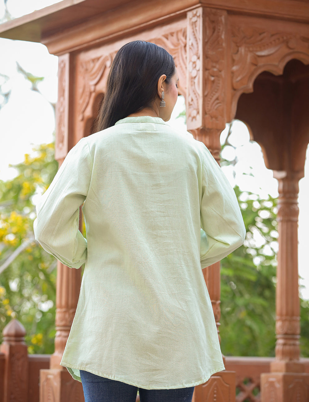 Kaajh Women's Pastel Green Cotton Tunic Top