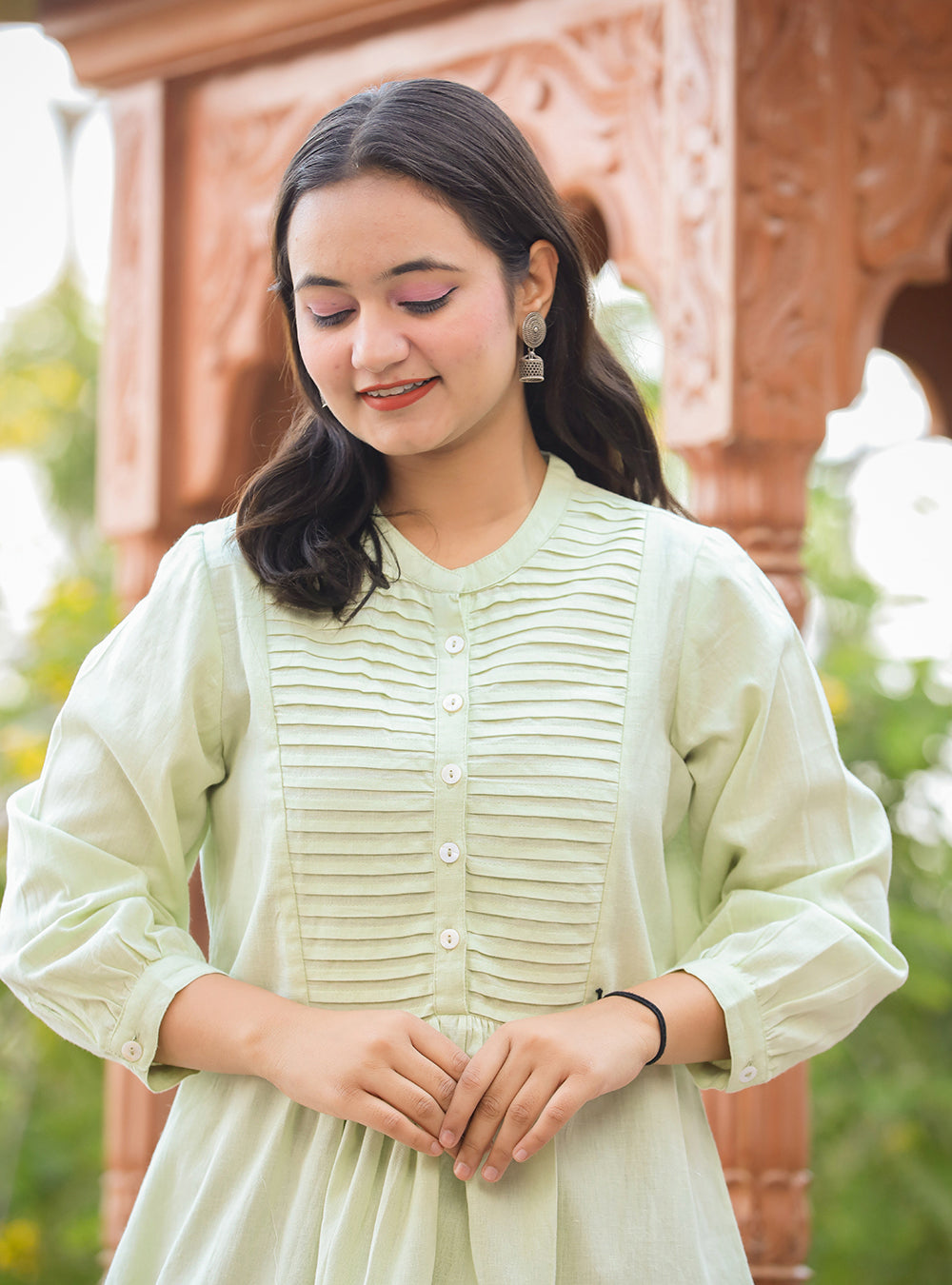 Kaajh Women's Pastel Green Cotton Tunic Top