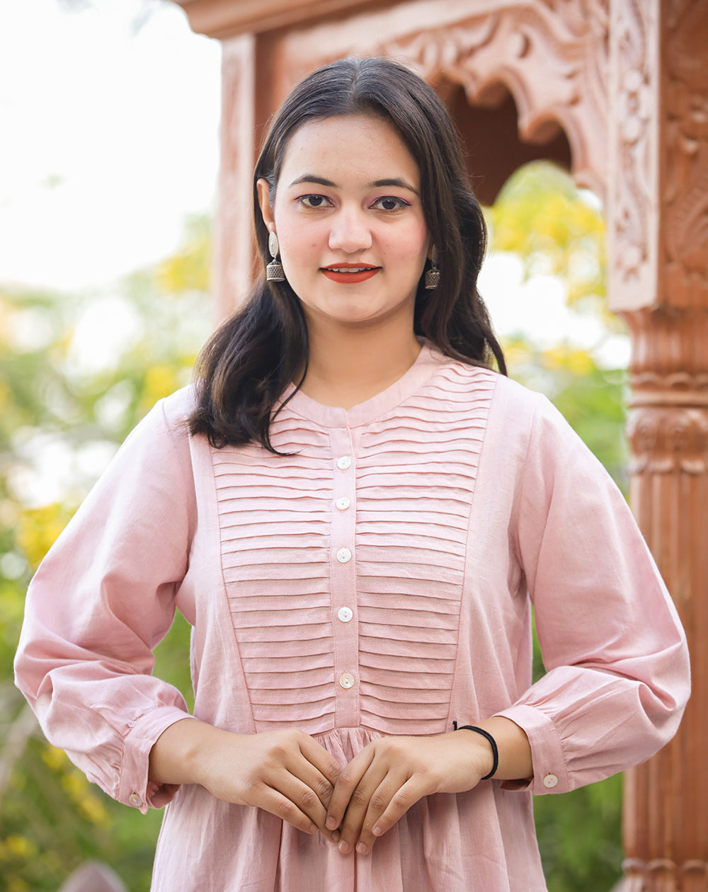 Kaajh Women's Pastel Peach Cotton Tunic Top