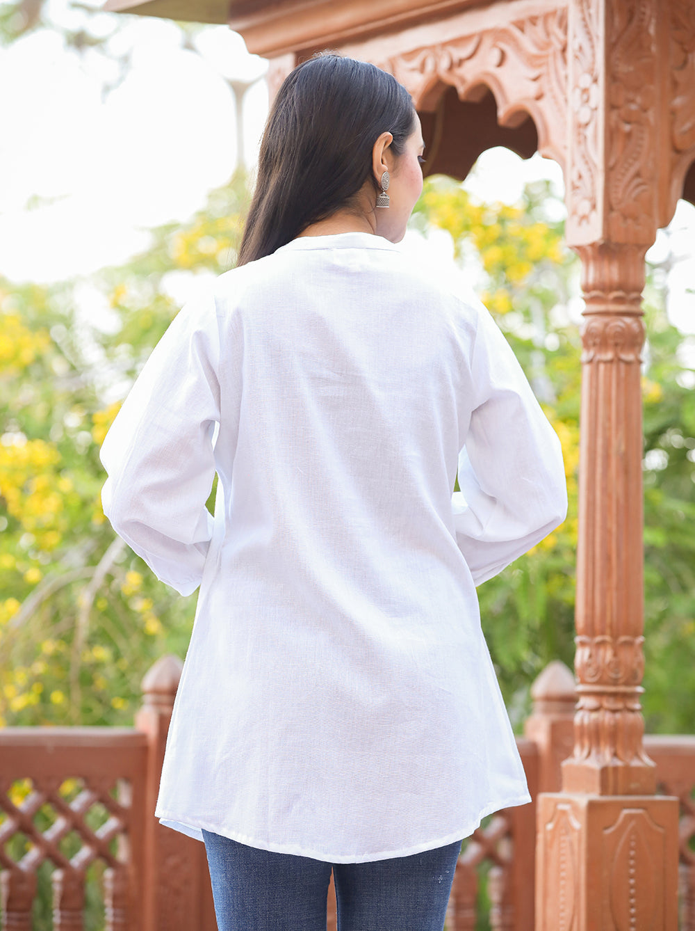 Kaajh Women's Pastel White Cotton Tunic Top