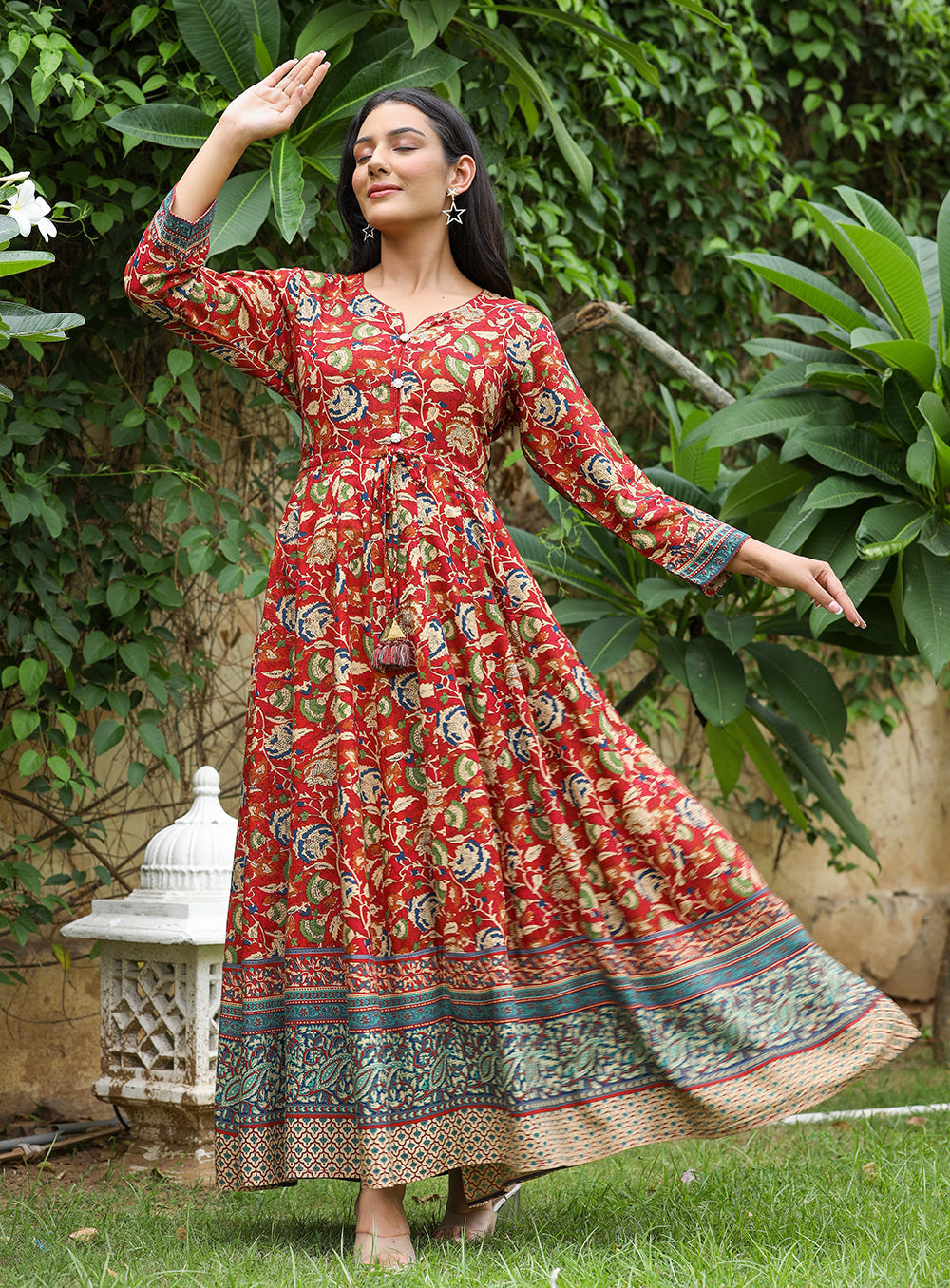 Kaajh Women's Maroon Kalamkari Print Viscose Rayon Cord Set
