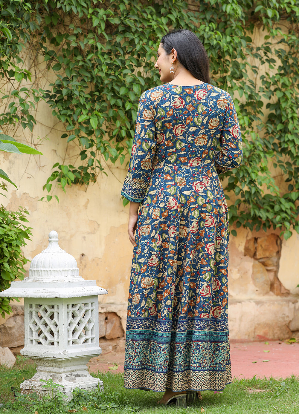Kaajh Women's Blue Kalamkari Print Viscose Rayon Cord Set