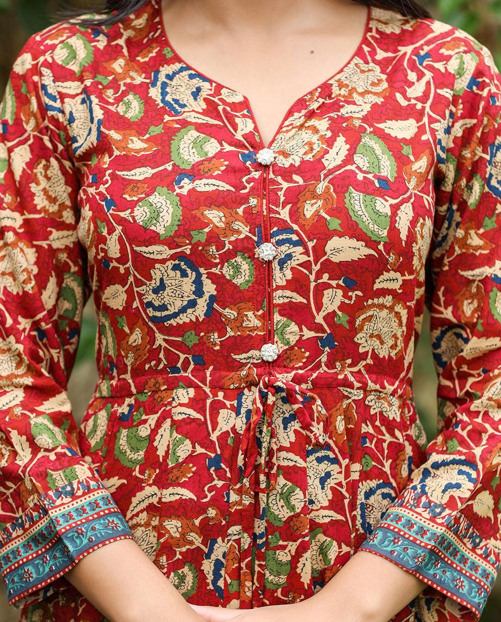 Kaajh Women's Maroon Kalamkari Print Viscose Rayon Anarkali Dress