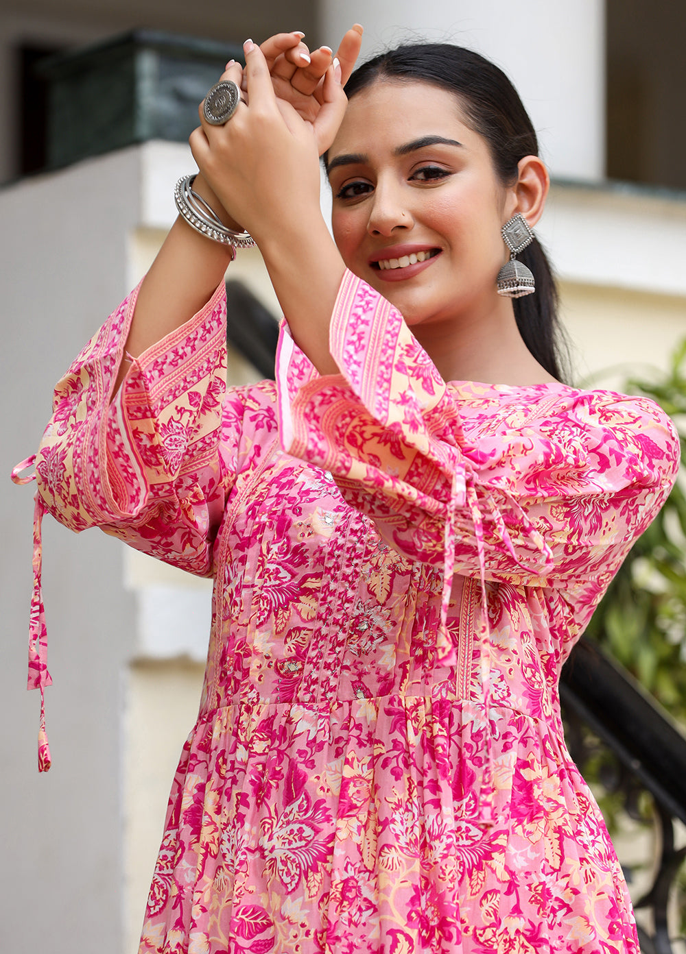 Kaajh Women's Pink Floral Print Cotton Kurta Set