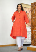 Kaajh Women's Red Check Print Plus Size Cotton Kurta