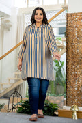 Kaajh Women's Blue Striped Viscose Rayon Plus Size Kurta