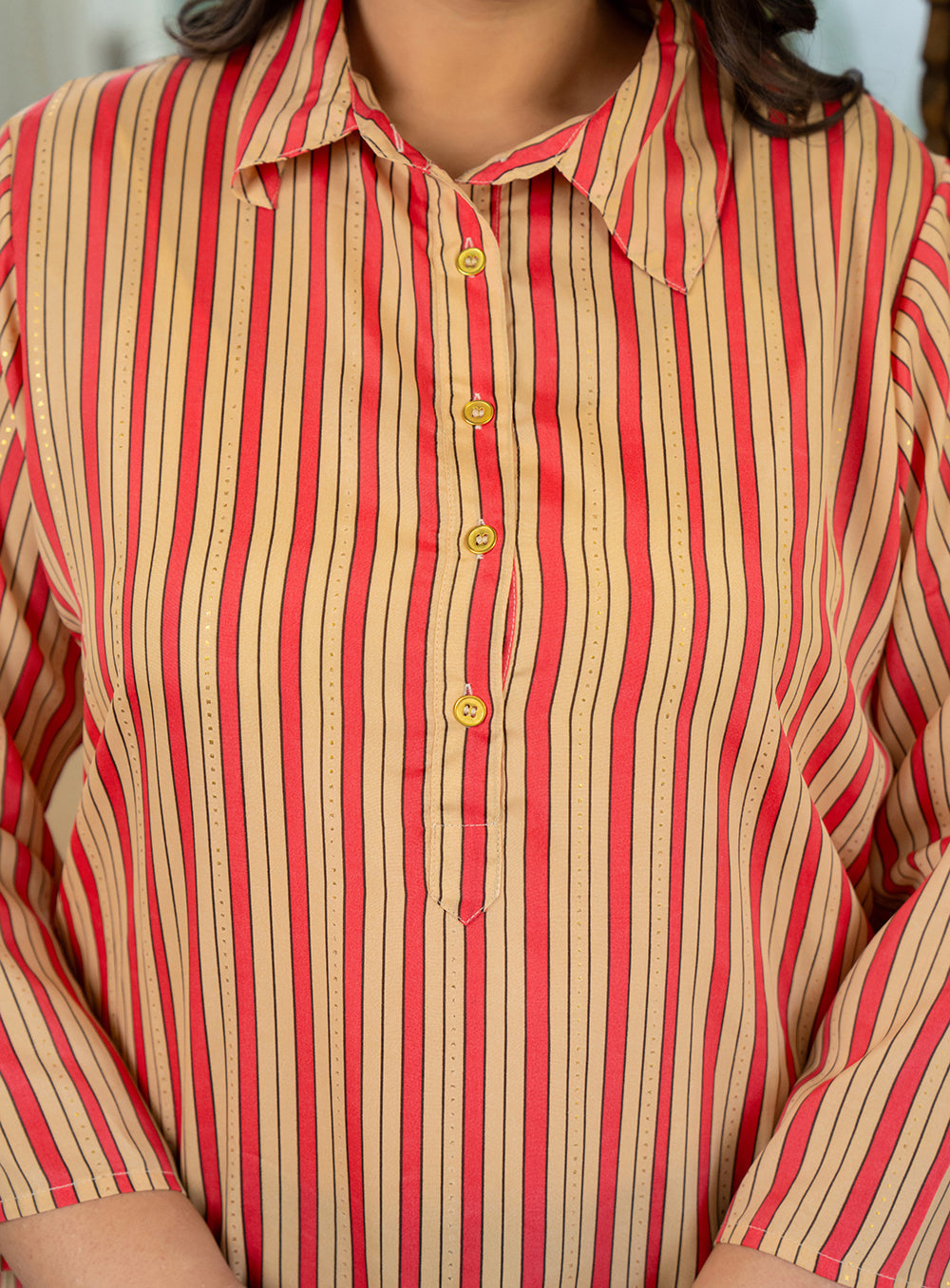 Kaajh Women's Pink Striped Viscose Rayon Plus Size Kurta