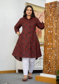 Kaajh Women's Maroon Ajrakh Printed Viscose Rayon Plus Size Kurta