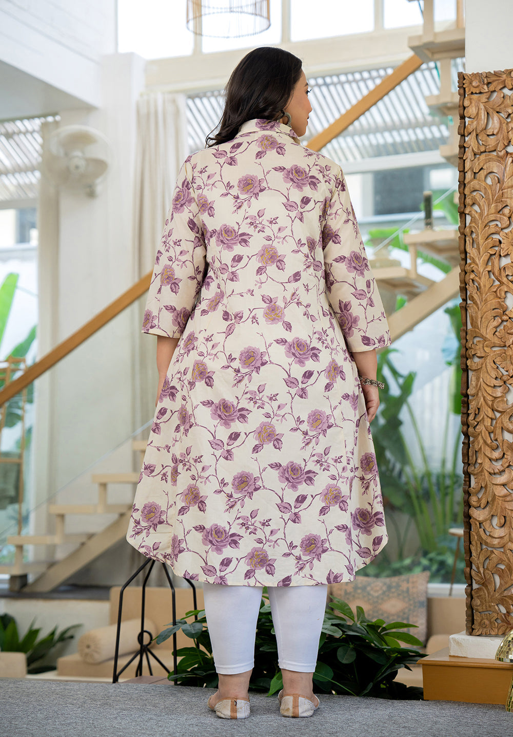 Kaajh Women's Purple Floral Printed Plus Size Cotton Kurta
