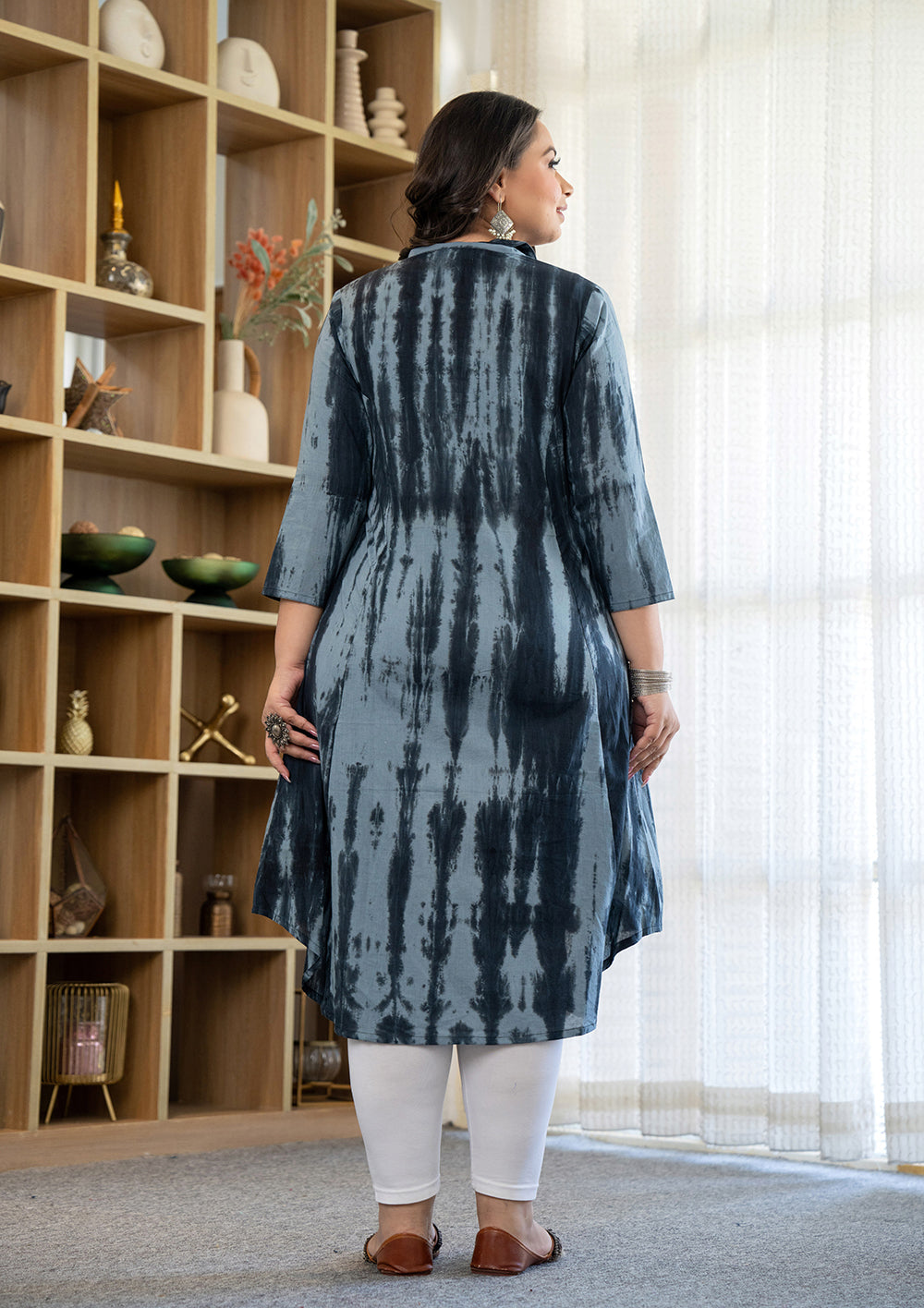 Kaajh Women's Black Tie Dye Printed Plus Size Cotton Kurta