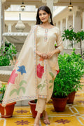 The52 Chiku Women's Beautiful Thread Work Viscose Assam Silk Fabric with Straight Kurta, Pant and Dupatta Set