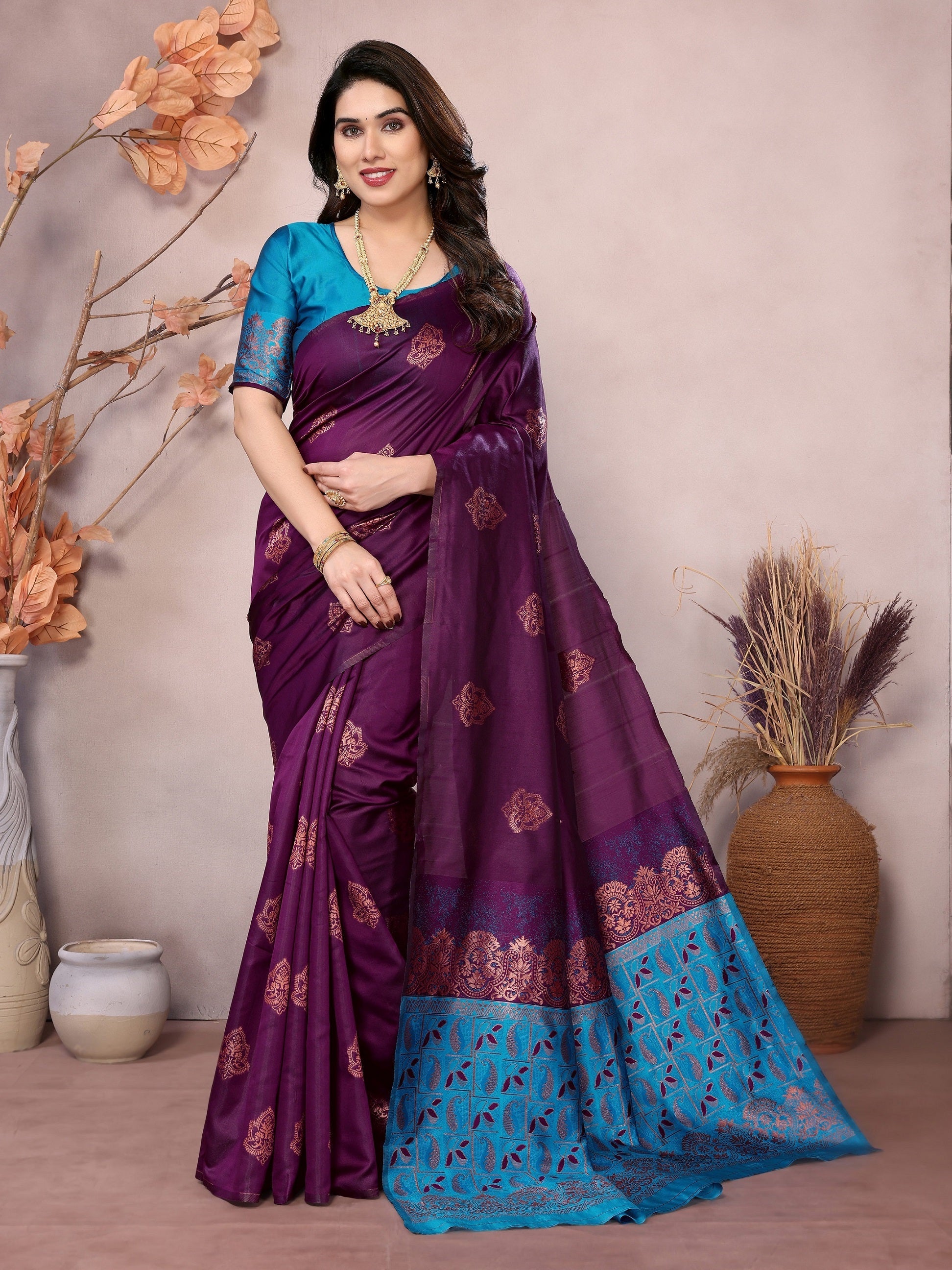 Vedant Vastram Soft Litchi Silk Kanjeevaram Saree - Wine