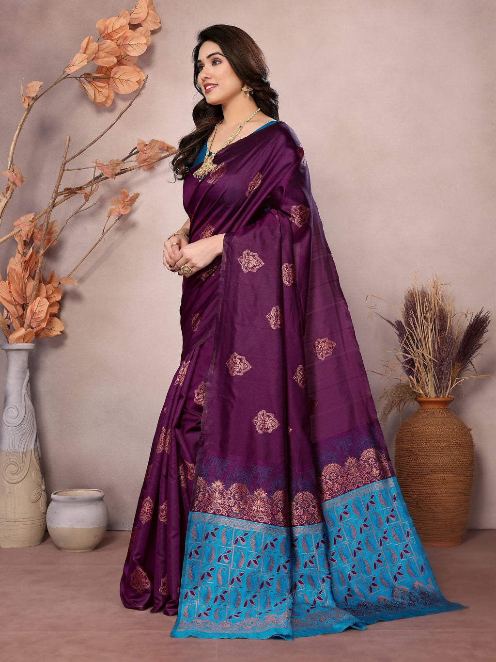 Vedant Vastram Soft Litchi Silk Kanjeevaram Saree - Wine