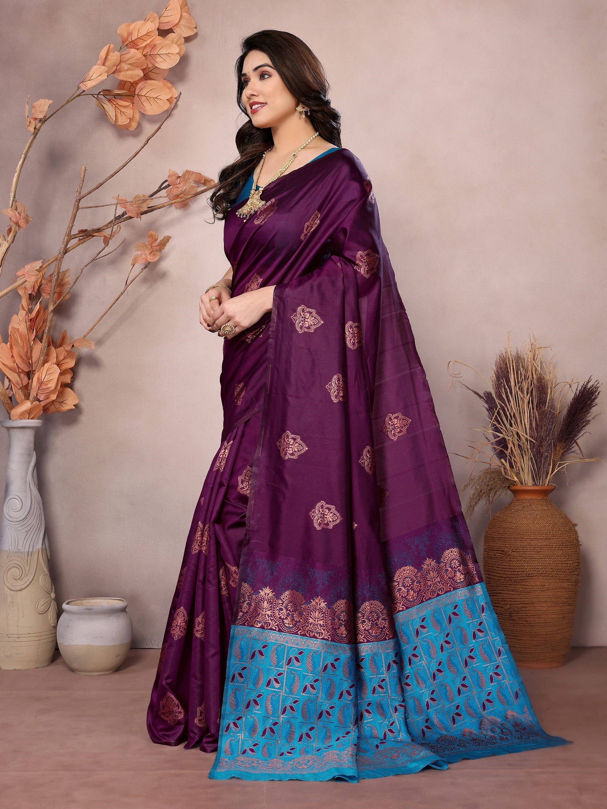 Vedant Vastram Soft Litchi Silk Kanjeevaram Saree - Wine