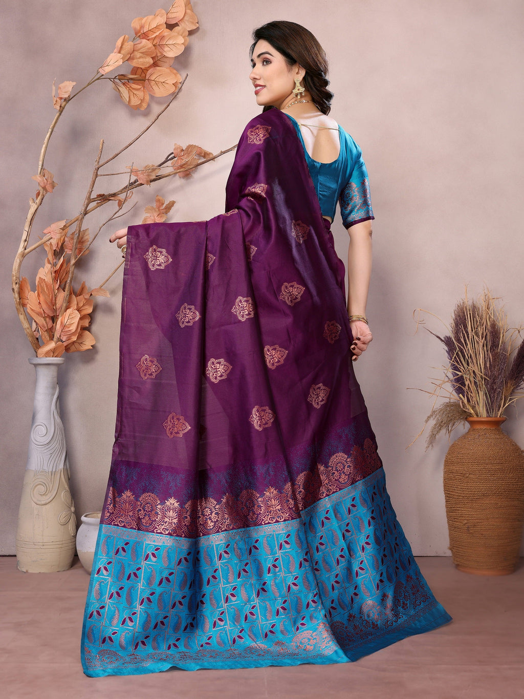 Vedant Vastram Soft Litchi Silk Kanjeevaram Saree - Wine