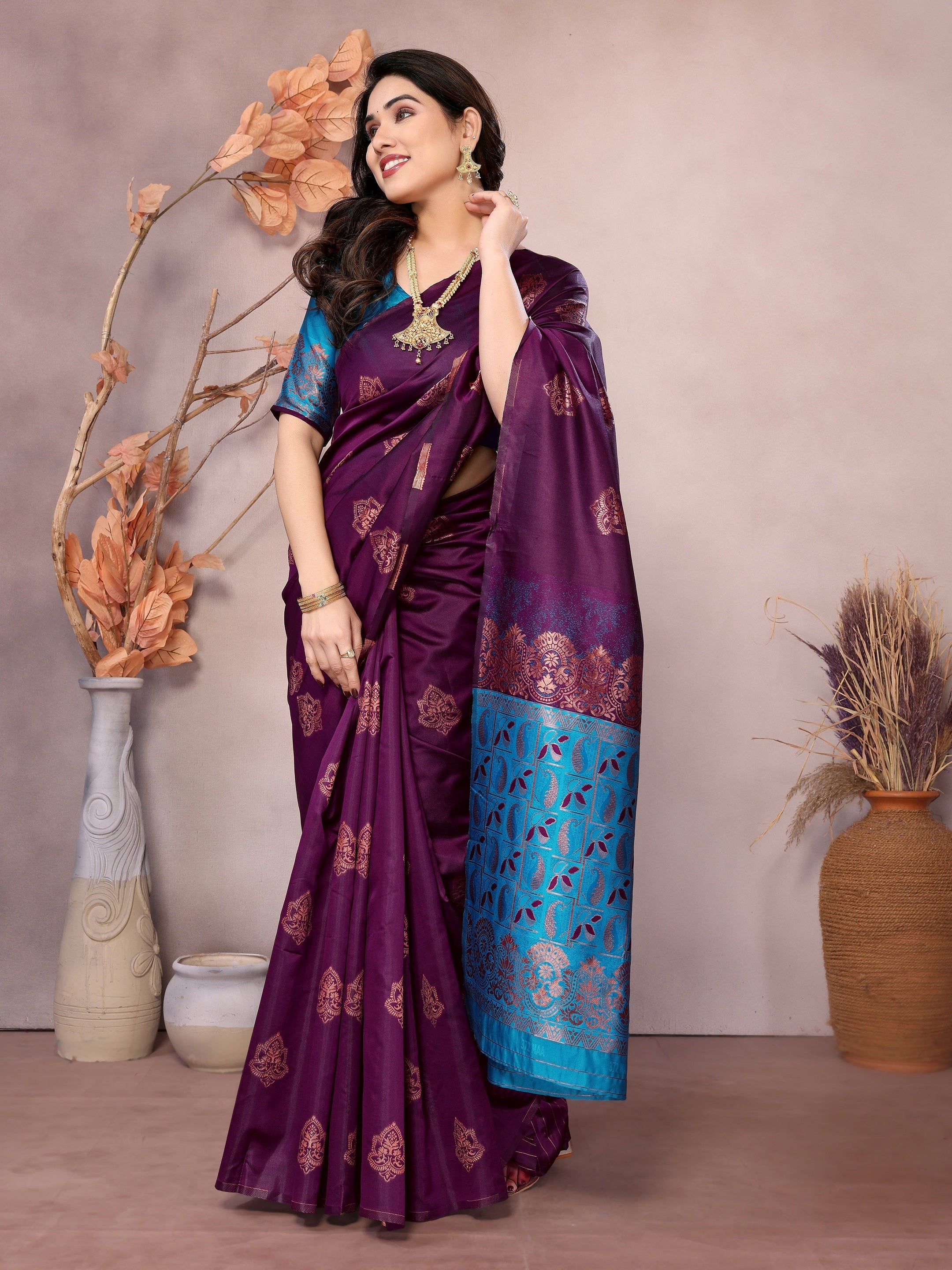 Vedant Vastram Soft Litchi Silk Kanjeevaram Saree - Wine