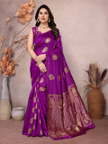 Vedant Vastram Soft Litchi Silk Kanjeevaram Saree - Purple