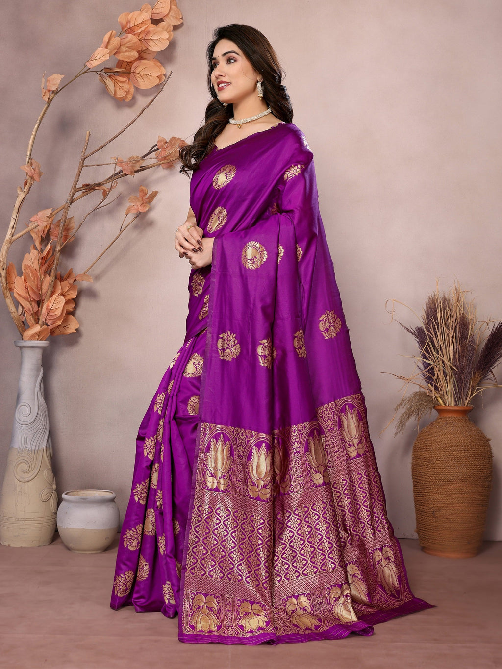 Vedant Vastram Soft Litchi Silk Kanjeevaram Saree - Purple