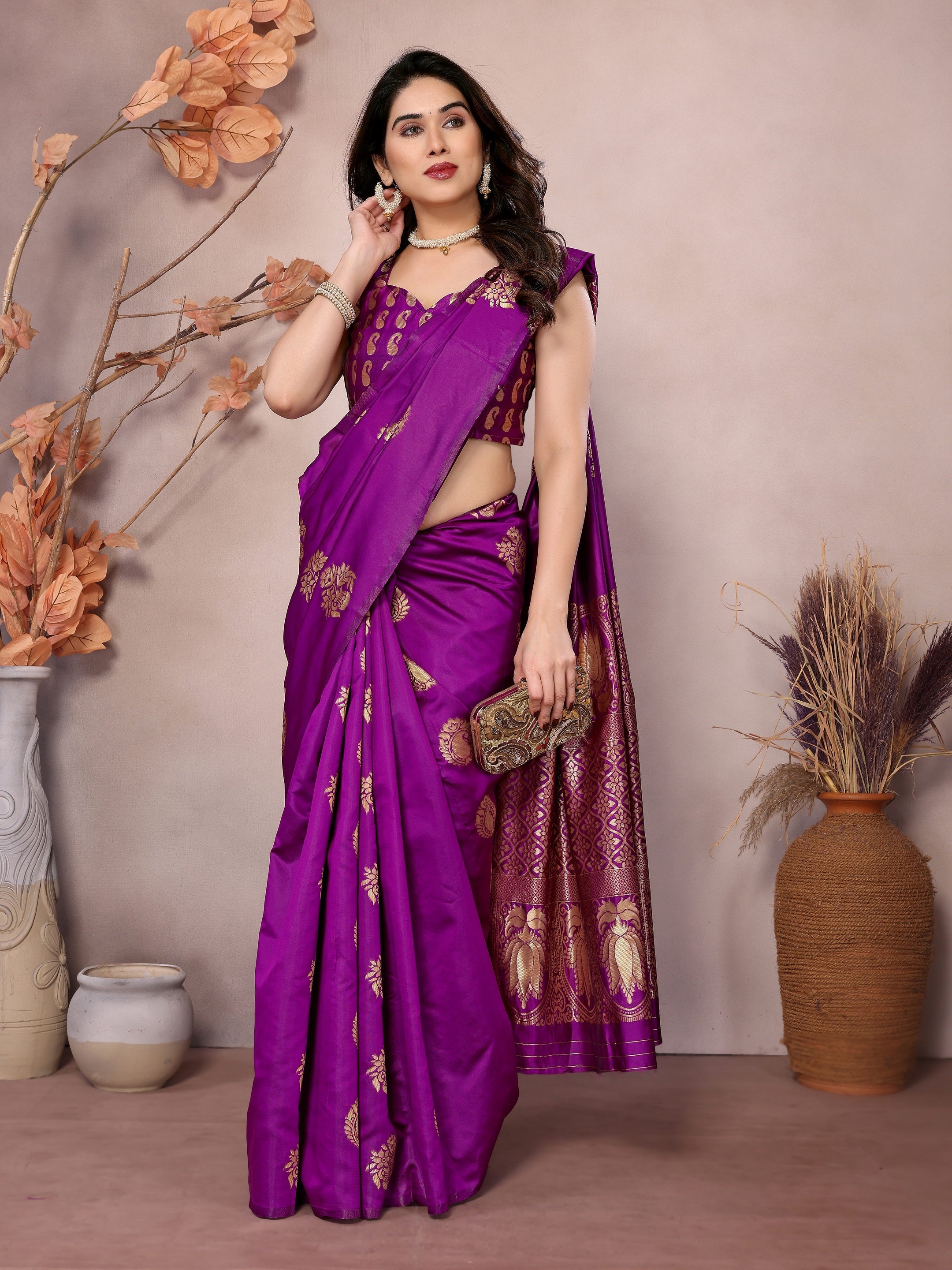Vedant Vastram Soft Litchi Silk Kanjeevaram Saree - Purple