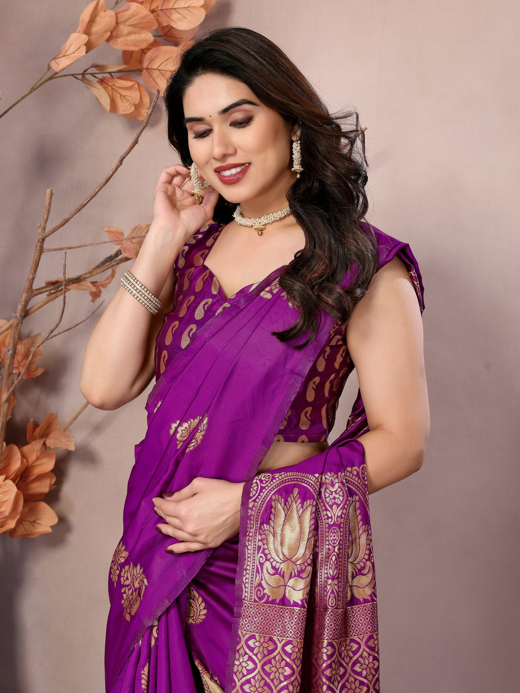 Vedant Vastram Soft Litchi Silk Kanjeevaram Saree - Purple