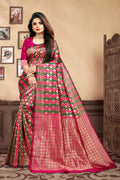 Vedant Vastram Litchi Silk Designer Banarasi Saree - Magenta