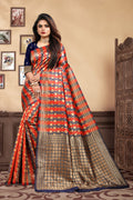 Vedant Vastram Litchi Silk Designer Banarasi Saree - Navy Blue