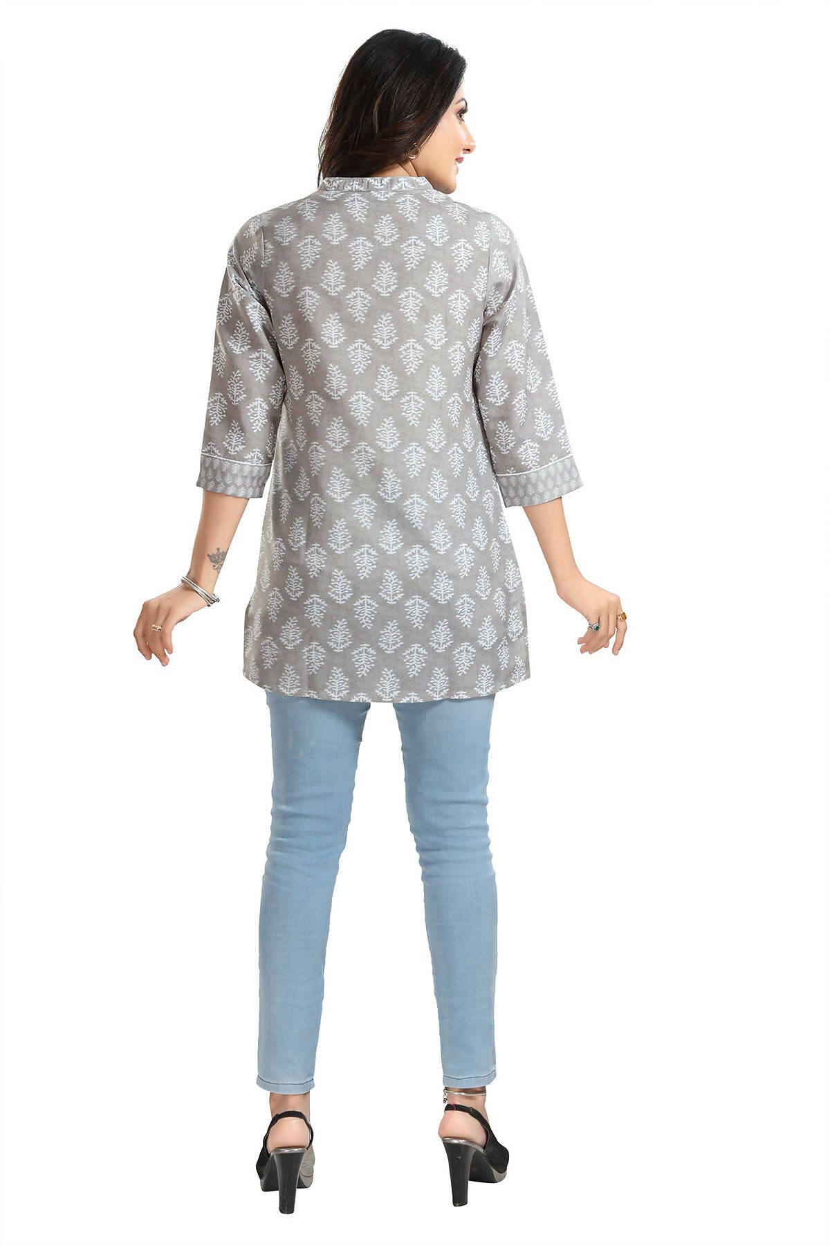 Snehal Creations Gracious Gray Rayon Short Kurti Tunic Top